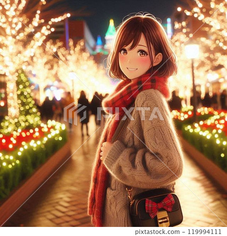 [Illustration] A woman who came to see the Christmas lights 119994111