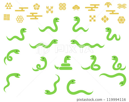 青蛇和日本圖案裝飾插圖集 青蛇和日本圖案裝飾插圖集 119994116