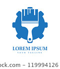 Blue Gear and Brush Icon Ideal for Construction, Renovation, Maintenance, and Engineering Brand Identity 119994126