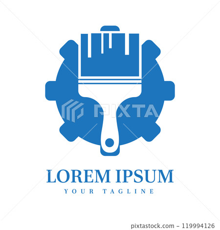 Blue Gear and Brush Icon Ideal for Construction, Renovation, Maintenance, and Engineering Brand Identity 119994126