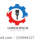 Red and Blue Gear with Brush Icon Perfect for Construction, Maintenance, Renovation, and Engineering Services Branding 119994127
