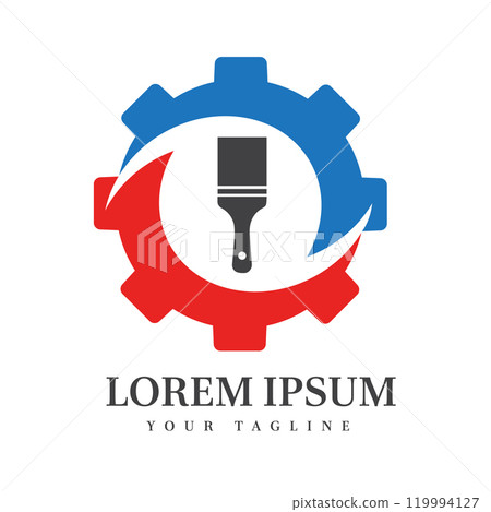 Red and Blue Gear with Brush Icon Perfect for Construction, Maintenance, Renovation, and Engineering Services Branding Red and Blue Gear with Brush Icon Perfect for Construction, Maintenance, Renovation, and Engineering Services Branding 119994127
