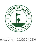 Green Emblem with Flag and Golf Ball Perfect for Golf Clubs, Sports Associations, and Tournament Branding 119994130