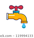 Vibrant Tap with Water Drop Illustration Perfect for Plumbing, Water Conservation, and Utility Service Branding 119994133