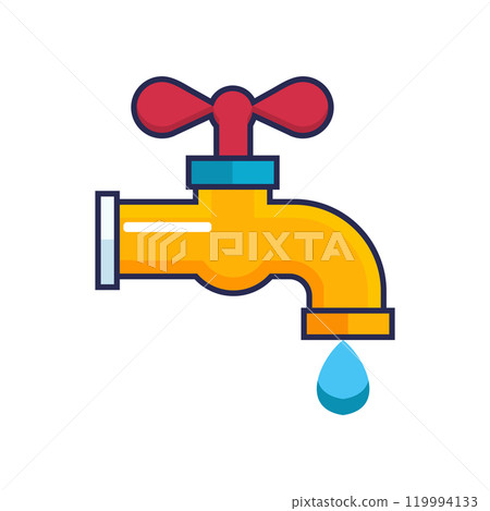 Vibrant Tap with Water Drop Illustration Perfect for Plumbing, Water Conservation, and Utility Service Branding 119994133