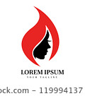 Modern Red Flame with Feminine Profile Silhouette Ideal for Beauty, Spa, Empowerment, and Fashion Brand Identity 119994137