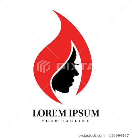 Modern Red Flame with Feminine Profile Silhouette Ideal for Beauty, Spa, Empowerment, and Fashion Brand Identity 119994137