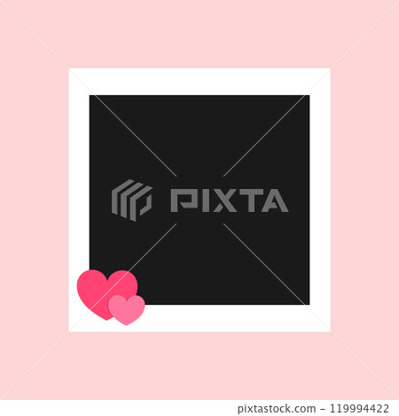 Square photo frame decorated with hearts. Blank photo. Album photo template. Vector illustration Square photo frame decorated with hearts. Blank photo. Album photo template. Vector illustration 119994422