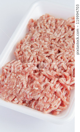 Minced pork on a food tray Minced pork on a food tray 119994703