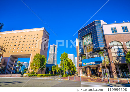 Yokohama cityscape in Japan in November. View of Navios Yokohama, Yokohama Landmark Tower, and Minato Mirai city = 7th Yokohama cityscape in Japan in November. View of Navios Yokohama, Yokohama Landmark Tower, and Minato Mirai city = 7th 119994808
