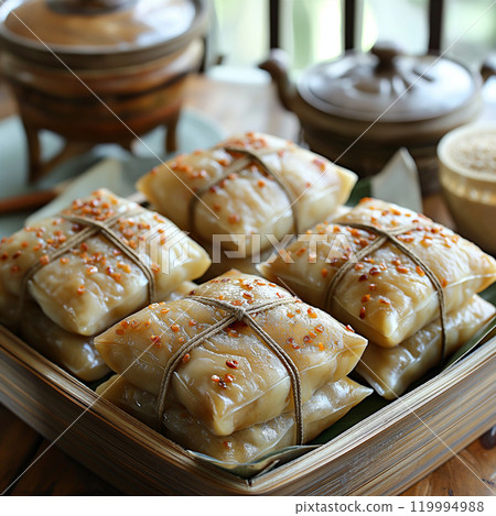 Traditional Zongzi Celebrations During Dragon Boat Festival With Scenic View. Generative AI 119994988