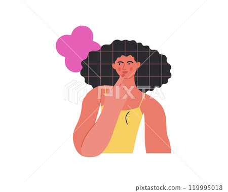 Thinking people, modern flat vector concept illustration- woman standing thoughtfully, looking sideways, bubble near head Metaphor for reflection, analysis, introspection, contemplation, deep thought Thinking people, modern flat vector concept illustration- woman standing thoughtfully, looking sideways, bubble near head Metaphor for reflection, analysis, introspection, contemplation, deep thought 119995018