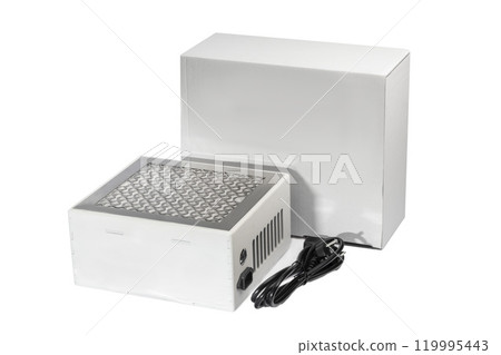Extractor fan for manicure. Collects dust, cleans air. Light background. 119995443