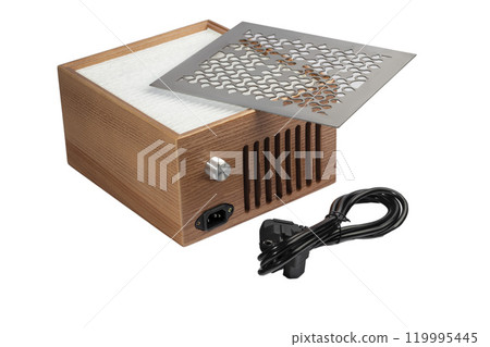 Extractor fan for manicure. Collects dust, cleans air. Light background. 119995445