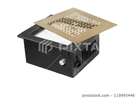 Extractor fan for manicure. Collects dust, cleans air. Light background. 119995446