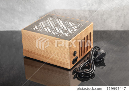 Extractor fan for manicure. Collects dust, cleans air. Light background. 119995447