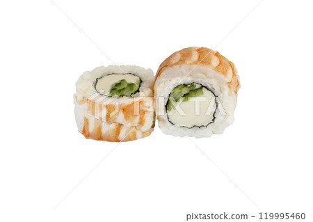 Sushi for menu on light background. Fast food, seafood. 119995460