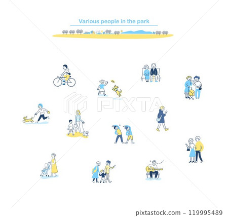 Various people walking in the park set 119995489