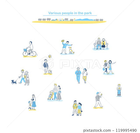 Various people walking in the park set 119995490