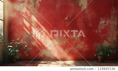 Red painted wall with a weathered look. Red painted wall with a weathered look. 119995536