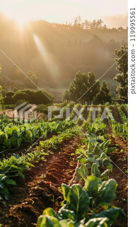 This regenerative farm utilizes diverse crops and advanced soil enrichment practices to enhance land productivity and environmental conservation in a sustainable farming approach, grow your own 119995561