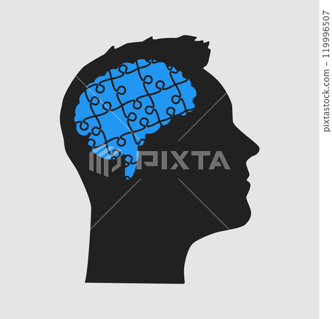 Male head. Humane brain made from puzzle pieces 119996507