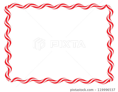 Christmas twisted lollipops. Rectangular wavy frame with red and white stripe. Christmas and New Year template. Festive Christmas and new year frame. Vector illustration Christmas twisted lollipops. Rectangular wavy frame with red and white stripe. Christmas and New Year template. Festive Christmas and new year frame. Vector illustration 119996537