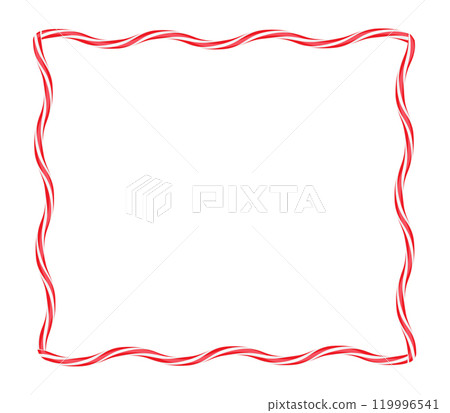Christmas twisted lollipops. Rectangular wavy frame with red and white stripe. Christmas and New Year template for holiday cards, banner, flyer . Festive Xmas frame. Vector illustration 119996541