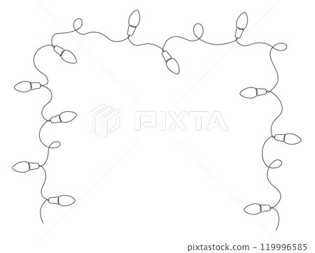 Festoon, garland with bulbs drawing with one continuous line. Festive, Christmas garland in simple linear style. Separating frame for banner. Vector editable illustration Festoon, garland with bulbs drawing with one continuous line. Festive, Christmas garland in simple linear style. Separating frame for banner. Vector editable illustration 119996585
