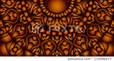 Colorful gradient ornament. A background with a symmetrical pattern. There is a template for interior decoration, screensavers, covers and the implementation of a creative idea 119996673