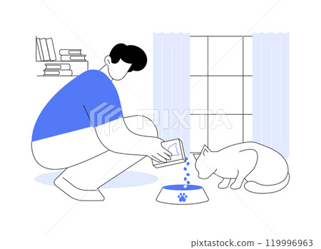 Feeding a cat isolated cartoon vector illustrations. 119996963