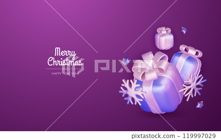 Merry christmas greeting card vector poster. Christmas elegant invitation template with xmas balls, xmas tree and snowflakes. Vector illustration holiday season greeting Merry christmas greeting card vector poster. Christmas elegant invitation template with xmas balls, xmas tree and snowflakes. Vector illustration holiday season greeting 119997029