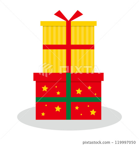 Two stacked Christmas presents, red and yellow 119997050