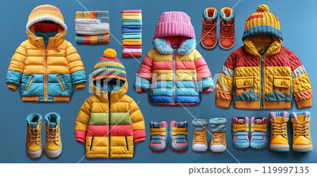 Fashion kids outfit for for winter. top view Fashion kids outfit for for winter. top view 119997135