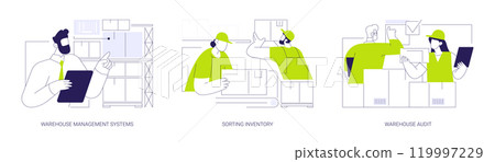 Inventory management and control abstract concept vector illustrations. 119997229
