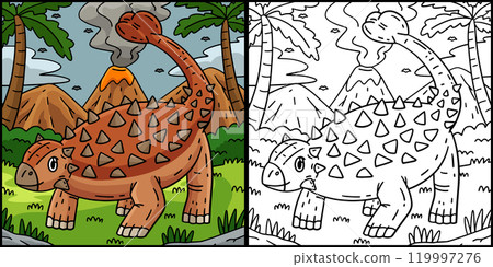 Dinosaur Ankylosaurus Coloring Page Illustration 119997276