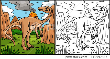 Dinosaur Coelophysis Coloring Page Illustration 119997364