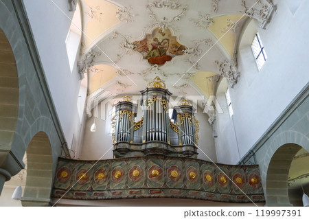 Internal view of Basilica of Sts. Peter and Paul on Island of Reichenau, Lake Constance, Baden-Wuerttemberg, Germany Internal view of Basilica of Sts. Peter and Paul on Island of Reichenau, Lake Constance, Baden-Wuerttemberg, Germany 119997391