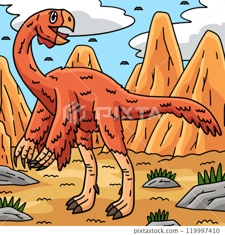 Dino Gigantoraptor Colored Cartoon Illustration 119997410