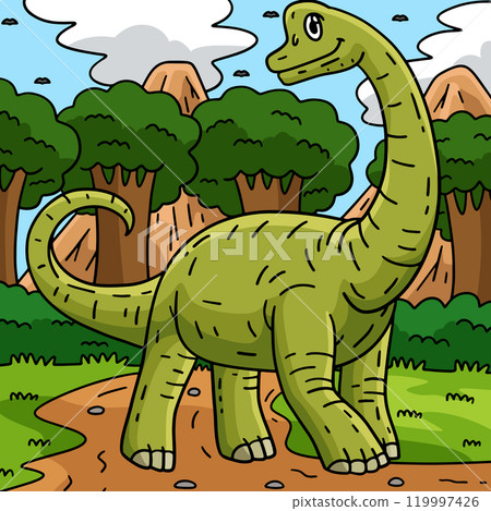 Dino Brachiosaurus Colored Cartoon Illustration Dino Brachiosaurus Colored Cartoon Illustration 119997426