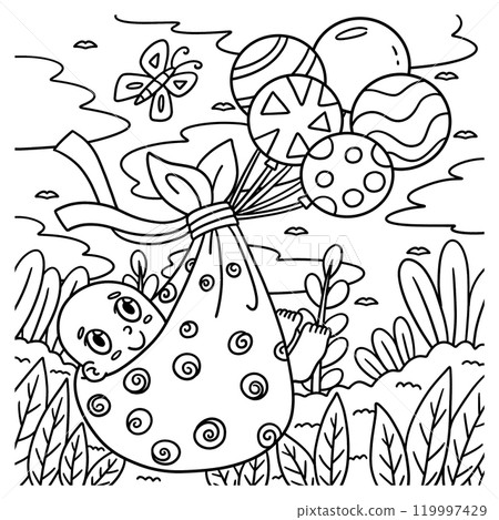 Baby Shower Balloon Carrying a Baby Coloring Page 119997429