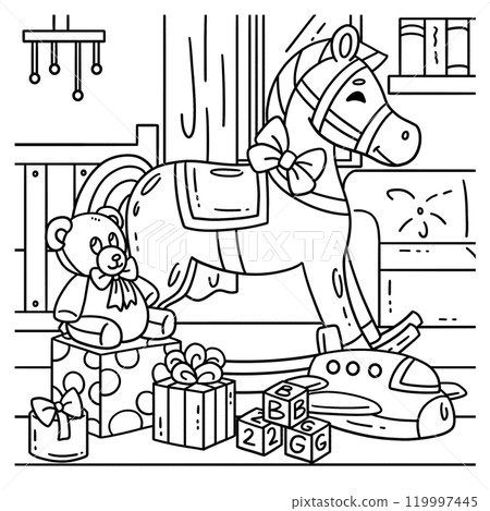 Baby Shower Toy Horse with Presents Coloring Page Baby Shower Toy Horse with Presents Coloring Page 119997445