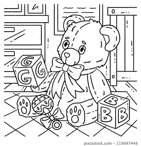 Baby Shower Teddy Bear with Letter Blocks Coloring 119997448