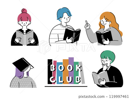 young men and women reading books 119997461