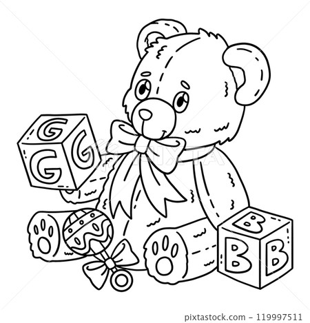 Baby Shower Teddy Bear with Letter Blocks Isolated 119997511