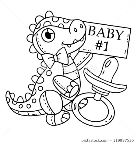 Baby Shower Dinosaur Plushie and Pacifier Isolated Baby Shower Dinosaur Plushie and Pacifier Isolated 119997530