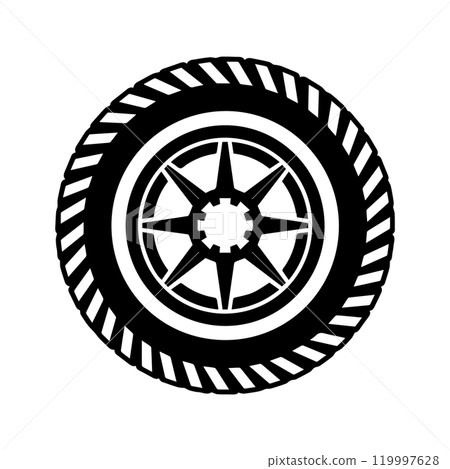 tire icon or modern line symbol. Vector line art and icon design with bold outline. Black and white Pixel Perfect minimalistic symbol isolated white background. Silhouette simple thin sign 119997628
