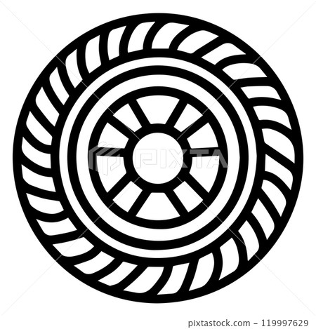 tire icon or modern line symbol. Vector line art and icon design with bold outline. Black and white Pixel Perfect minimalistic symbol isolated white background. Silhouette simple thin sign 119997629