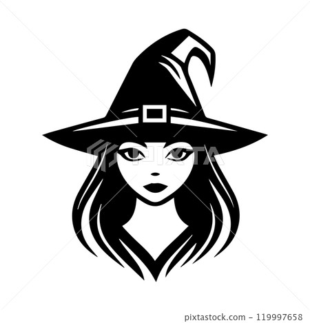 sorceress icon or modern line symbol. Vector line art and icon design with bold outline. Black and white Pixel Perfect minimalistic symbol isolated white background. Silhouette simple thin sign 119997658
