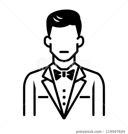 groom icon or modern line symbol. Vector line art and icon design with bold outline. Black and white Pixel Perfect minimalistic symbol isolated white background. Silhouette simple thin sign groom icon or modern line symbol. Vector line art and icon design with bold outline. Black and white Pixel Perfect minimalistic symbol isolated white background. Silhouette simple thin sign 119997684